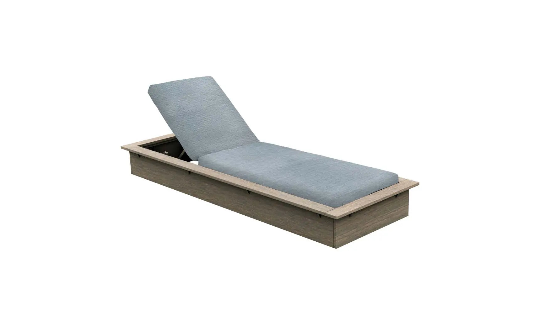 Echo Chaise lounge chair in gray fabric with wooden frame and armrests