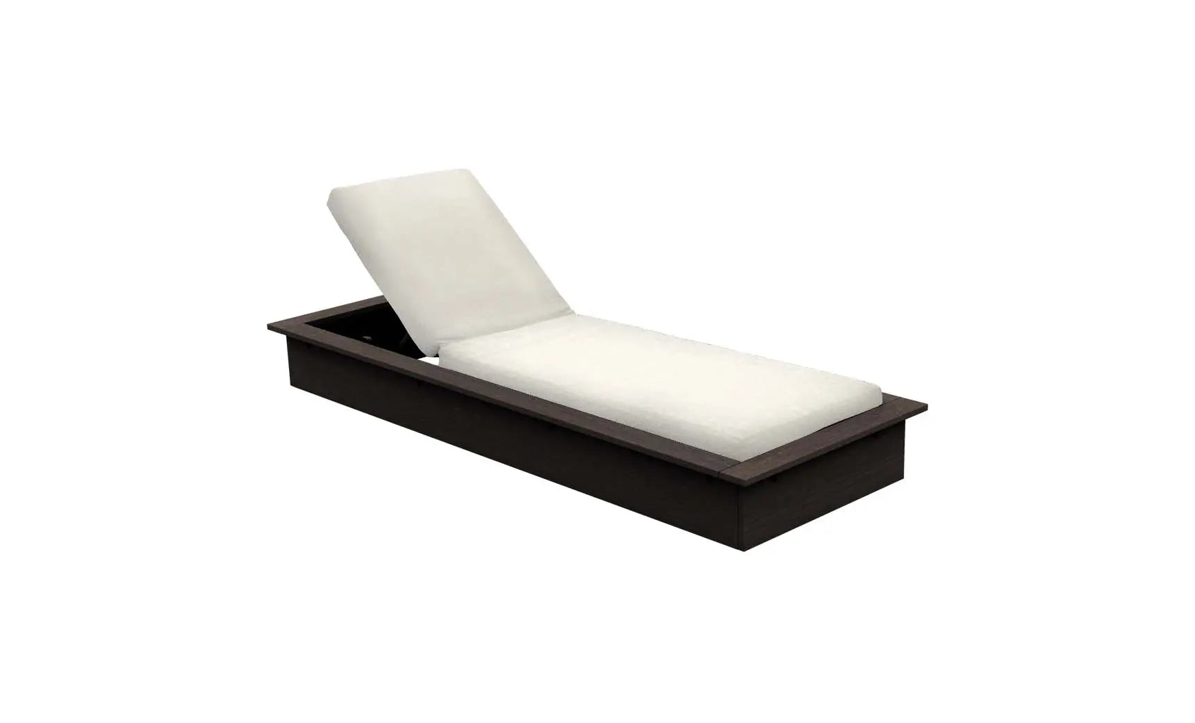Echo Chaise lounge chair in gray fabric with wooden frame and armrests