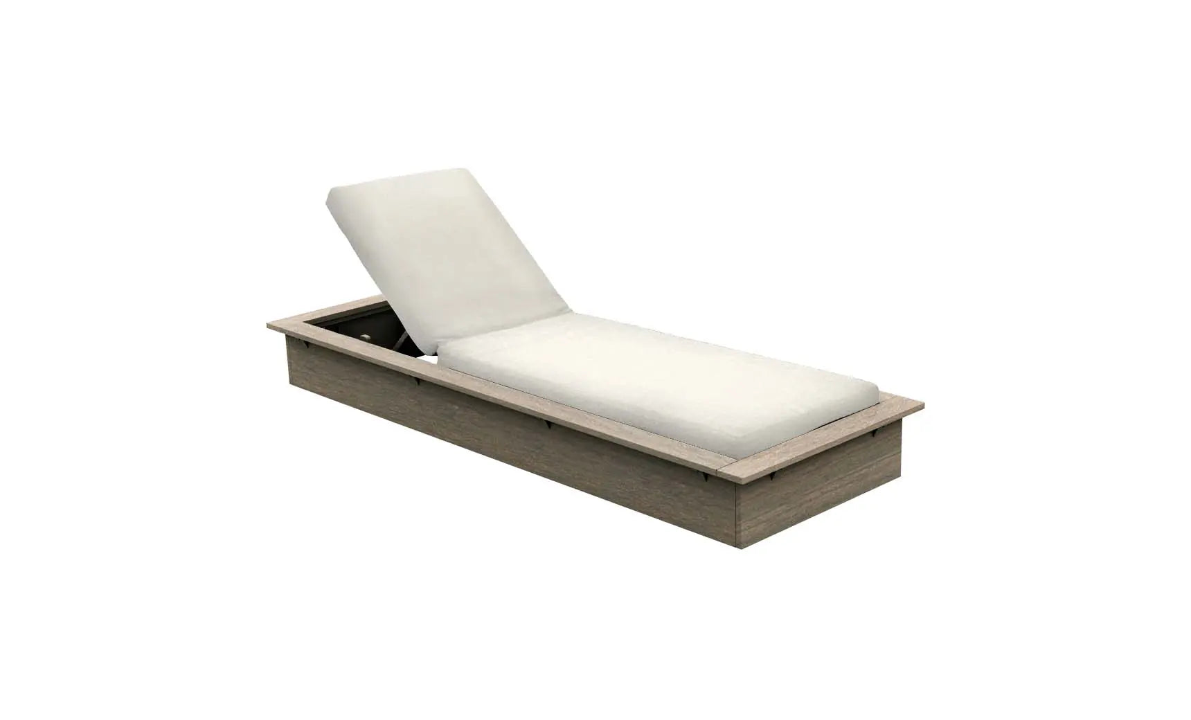 Echo Chaise lounge chair in gray fabric with wooden frame and curved backrest