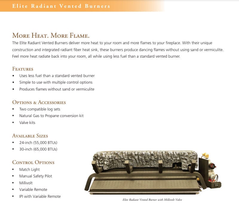 Empire Elite Radiant Vented Natural Gas Burner Only