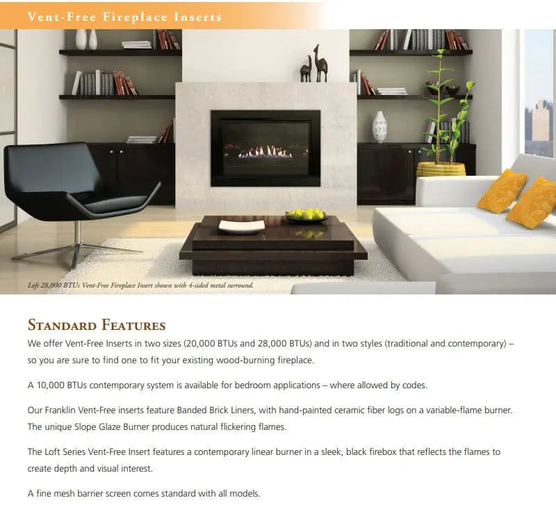 Empire 29" Franklin Vent-Free Gas Fireplace Insert with Log Set and Brick Liner
