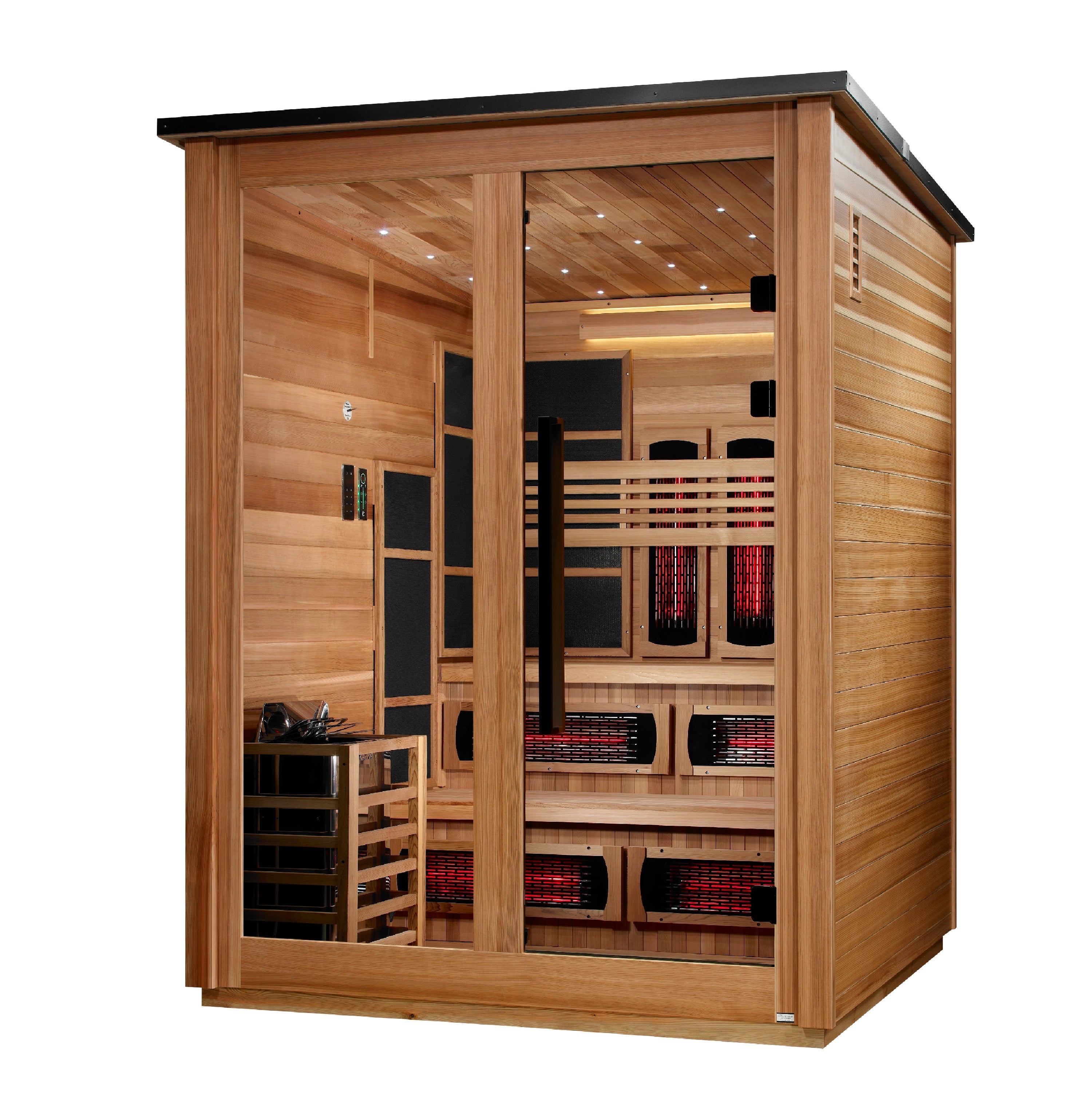 Golden Designs "Kaskinen Pacific Cedar" 6-Person Outdoor PureTech™ Full Spectrum Hybrid Sauna — Flat Roof (2026 Model) | GDI-8526-02