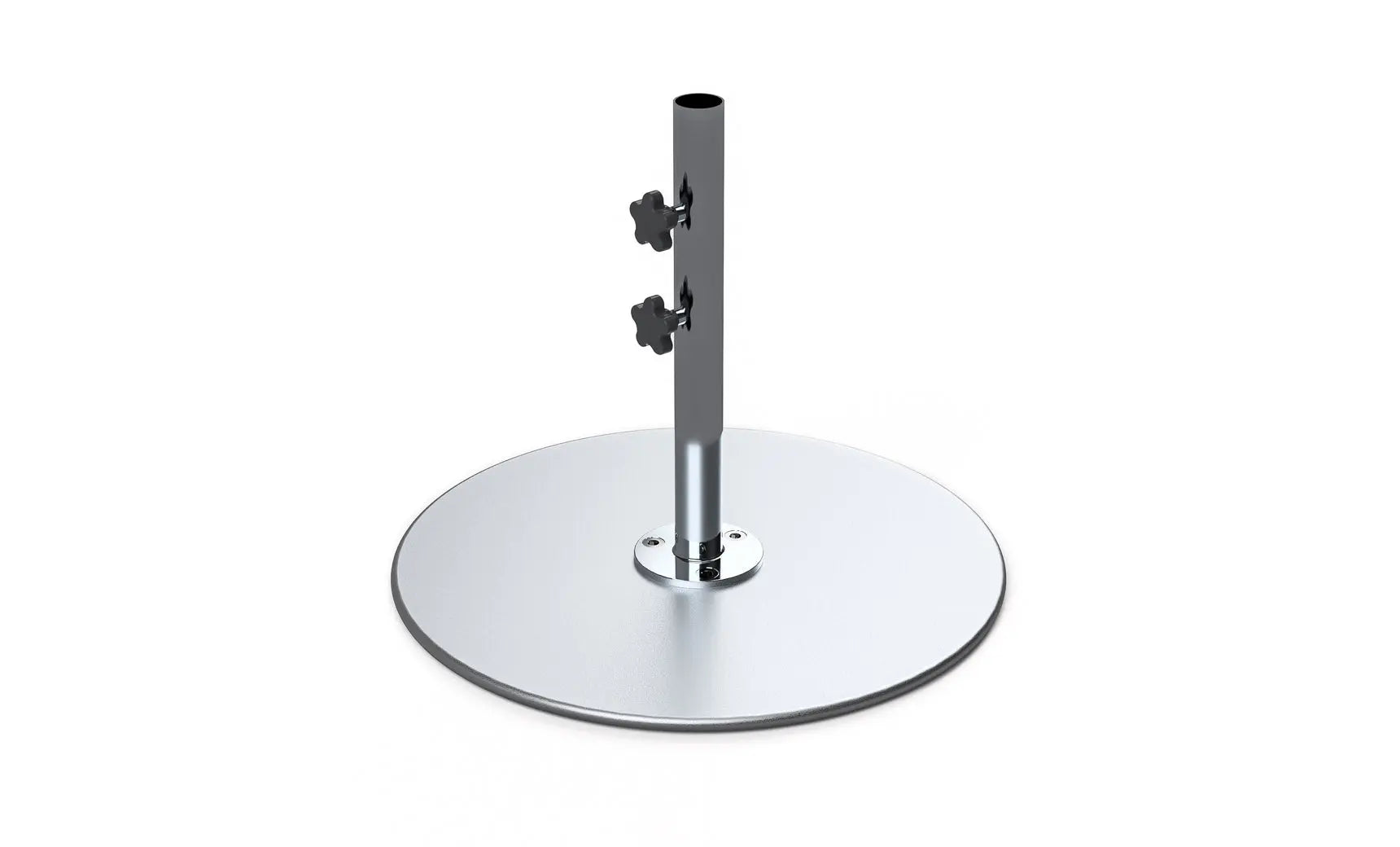 Galvanized steel stack umbrella base with four legs and a black finish