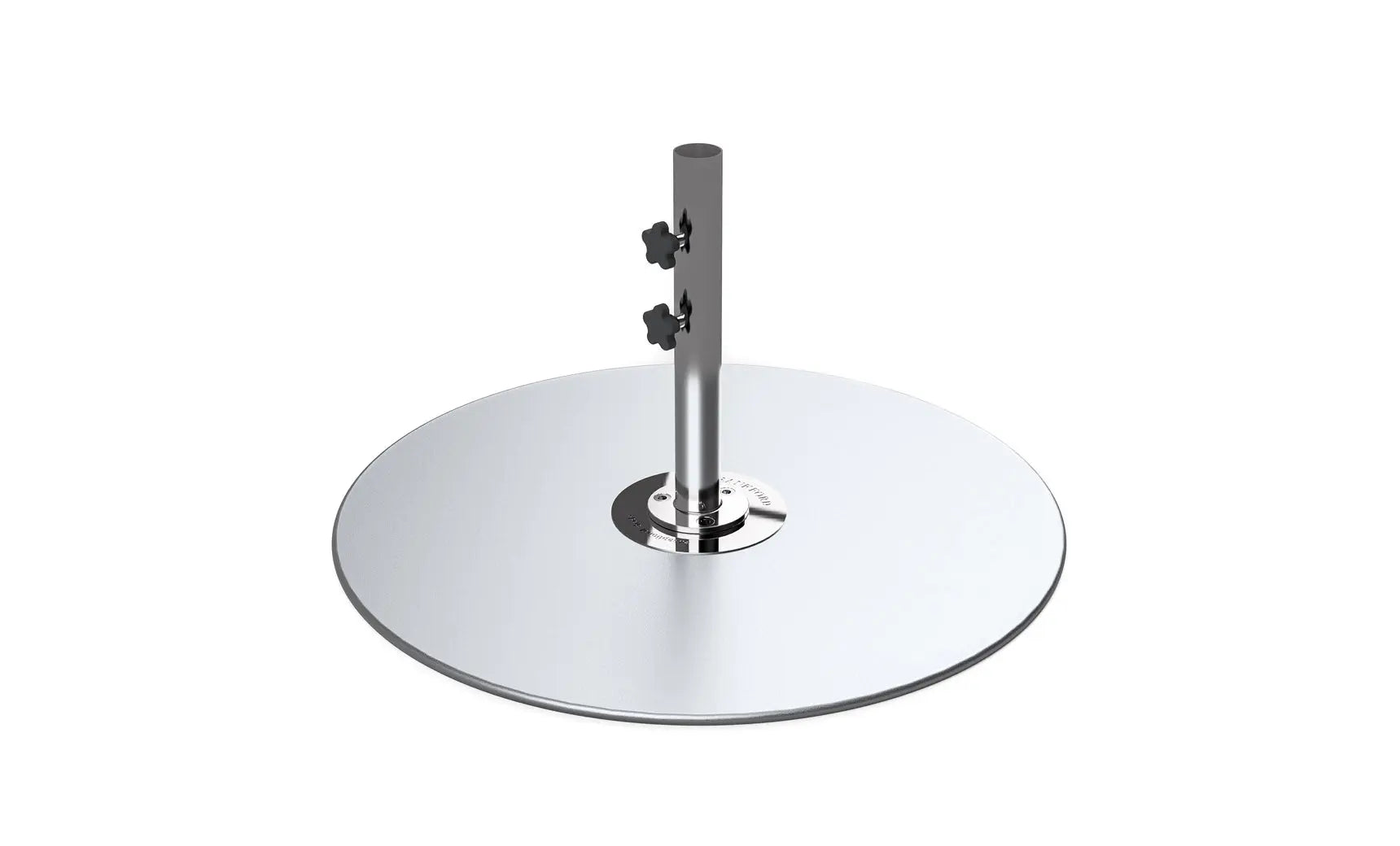 Galvanized steel stack umbrella base with four legs and a black finish