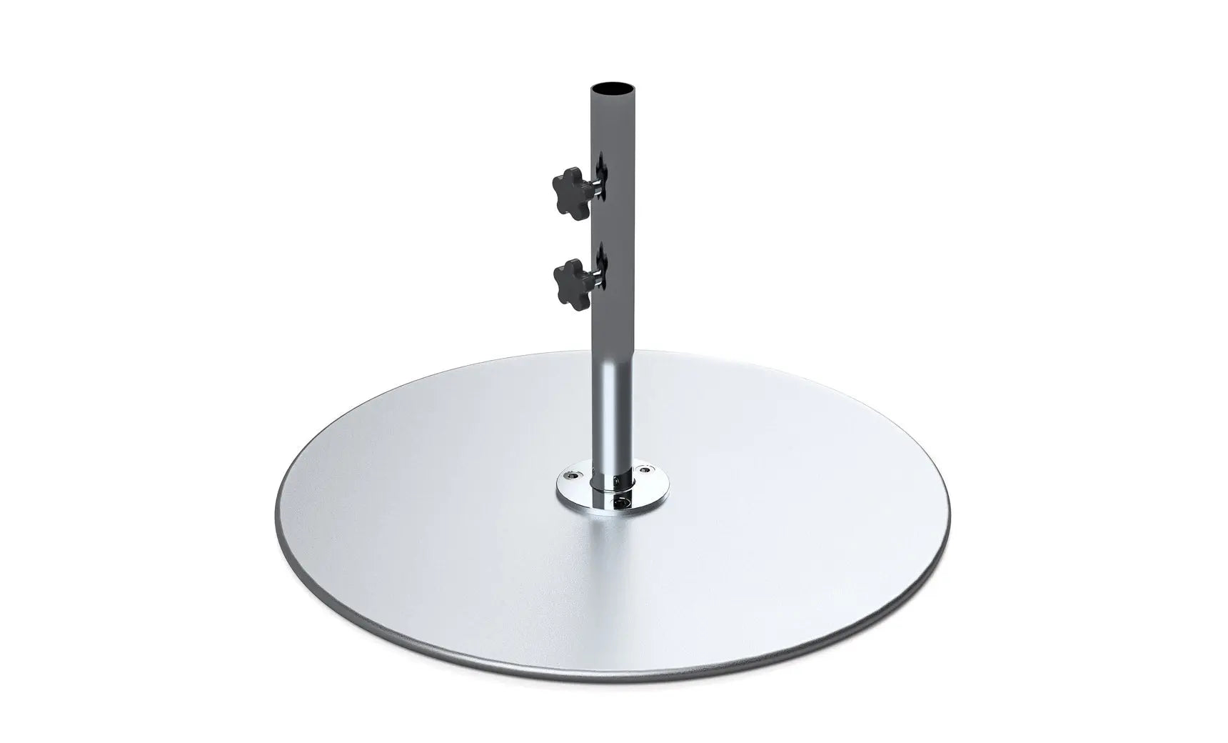 Galvanized steel stack umbrella base with four legs and a black finish