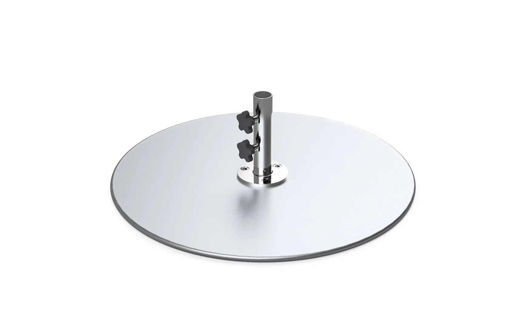 Galvanized steel stack umbrella base with four sections for easy assembly and storage.