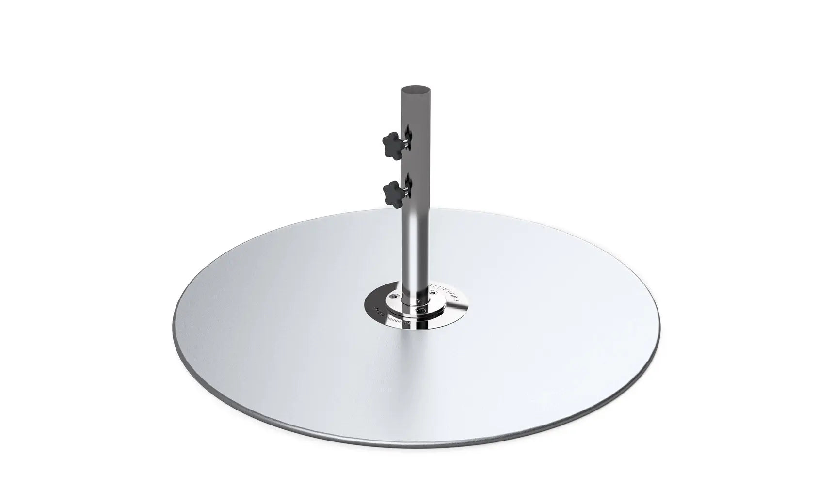 Galvanized steel stack umbrella base with four legs and a black finish