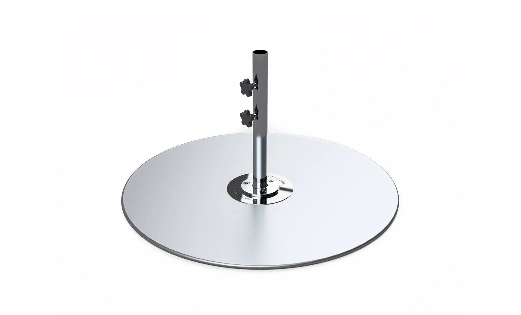 Galvanized steel stack umbrella base with four legs and a black finish