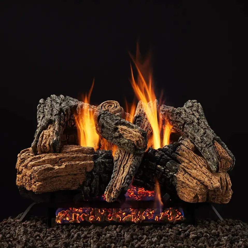 Majestic Duzy 3 vented gas log set with realistic logs and flame tips