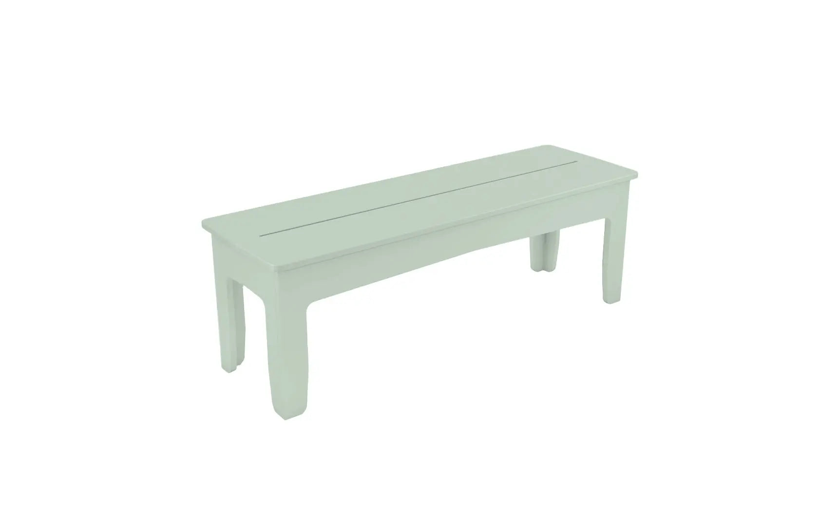 Mainstay wooden dining bench with slatted seat and four legs.