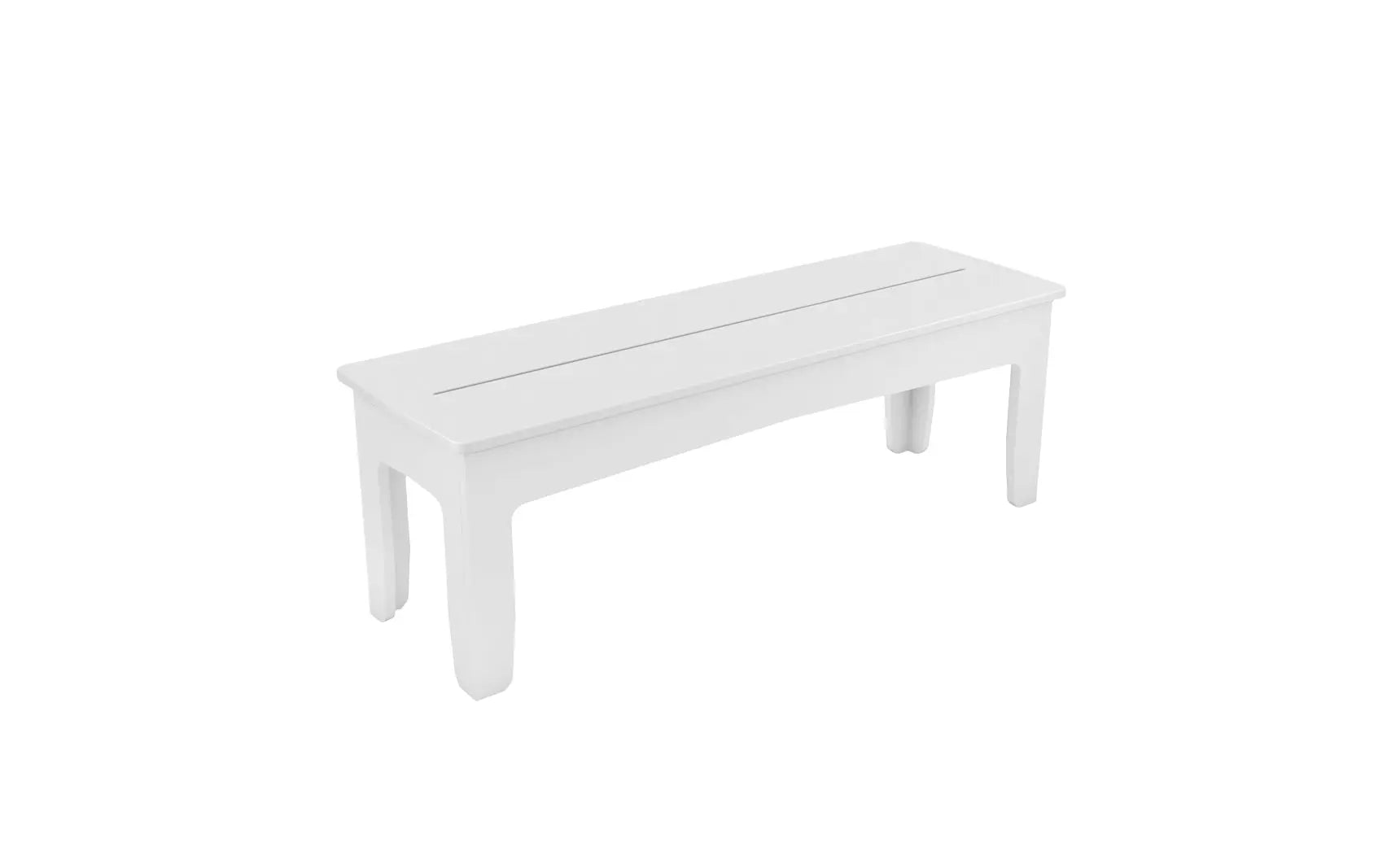 Mainstay wooden dining bench with slatted seat and four legs.