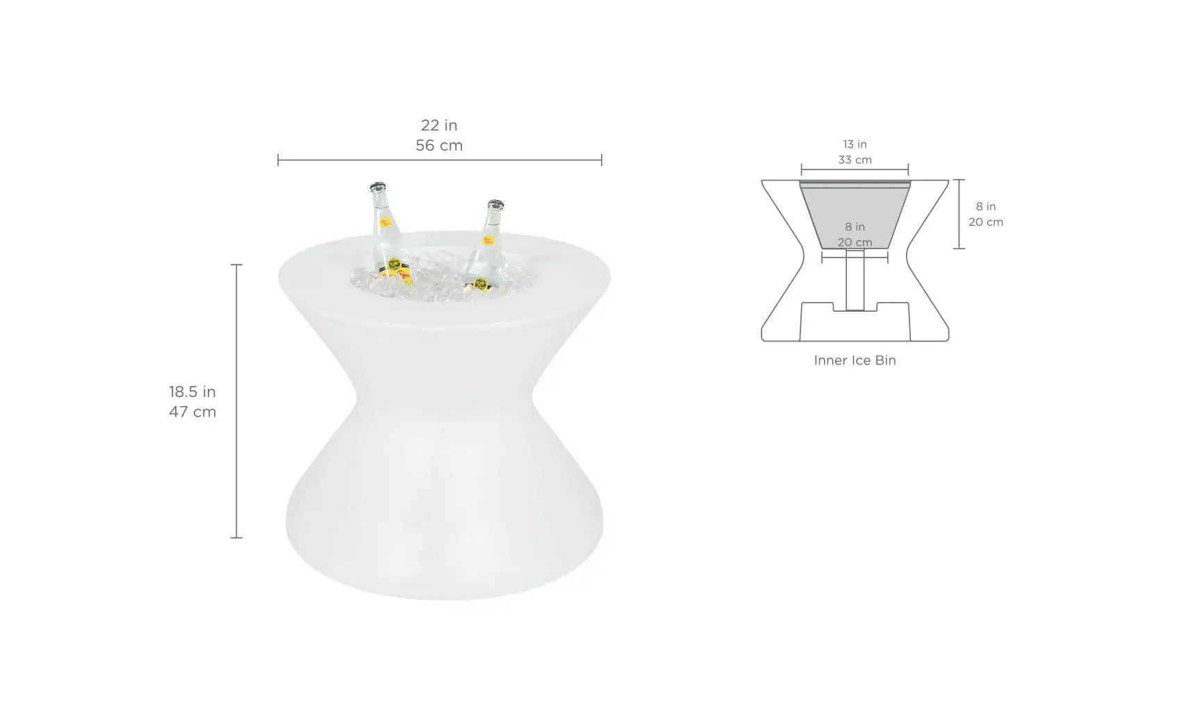 Signature Tall Ice Bin Side Table with a sleek ice storage bin on one side and a smooth surface on the other.