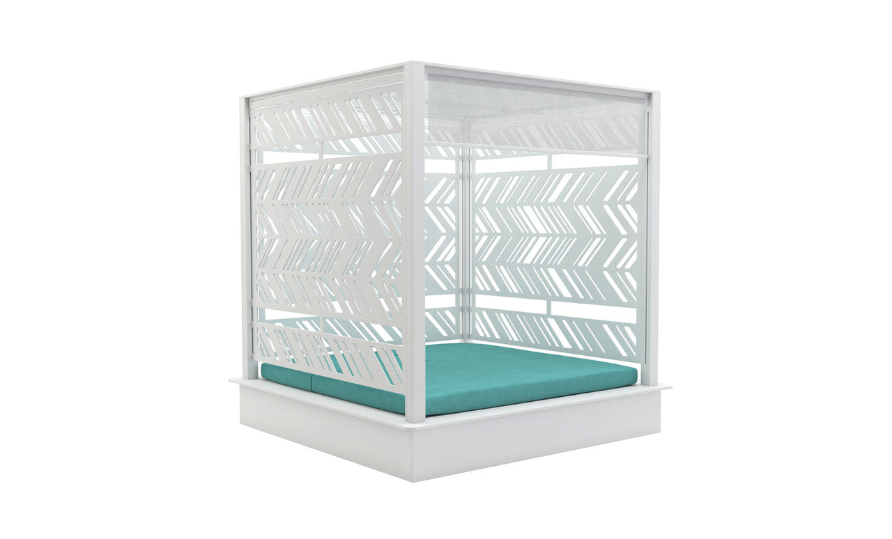 Shift Daybed in dark brown fabric with adjustable headrest and storage compartment underneath.