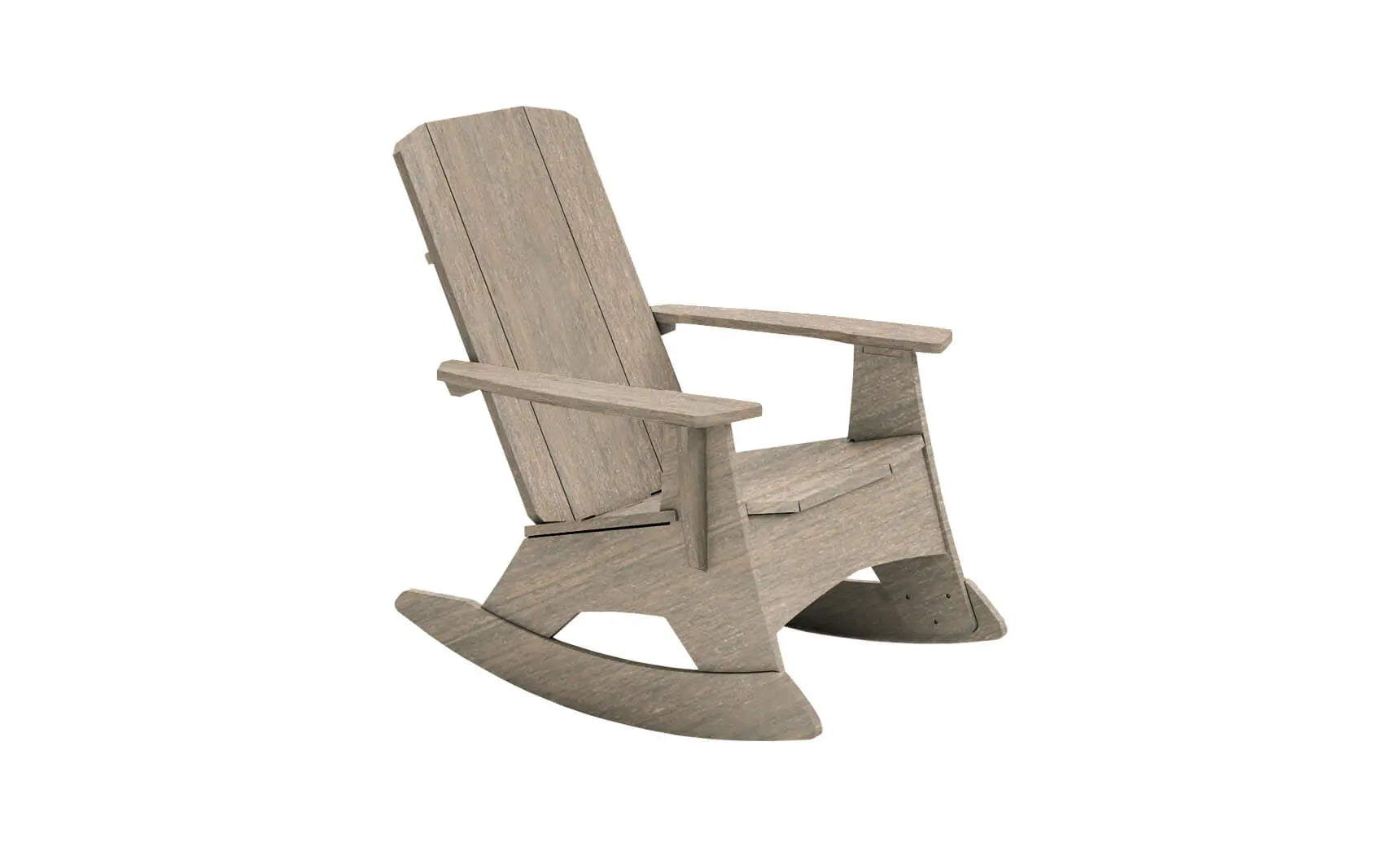 Mainstay Adirondack rocker in weathered pine finish with cushioned seat and armrests