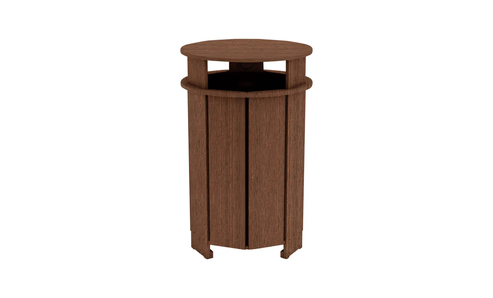 Mainstay outdoor trash bin in gray with lid closed and wheels.