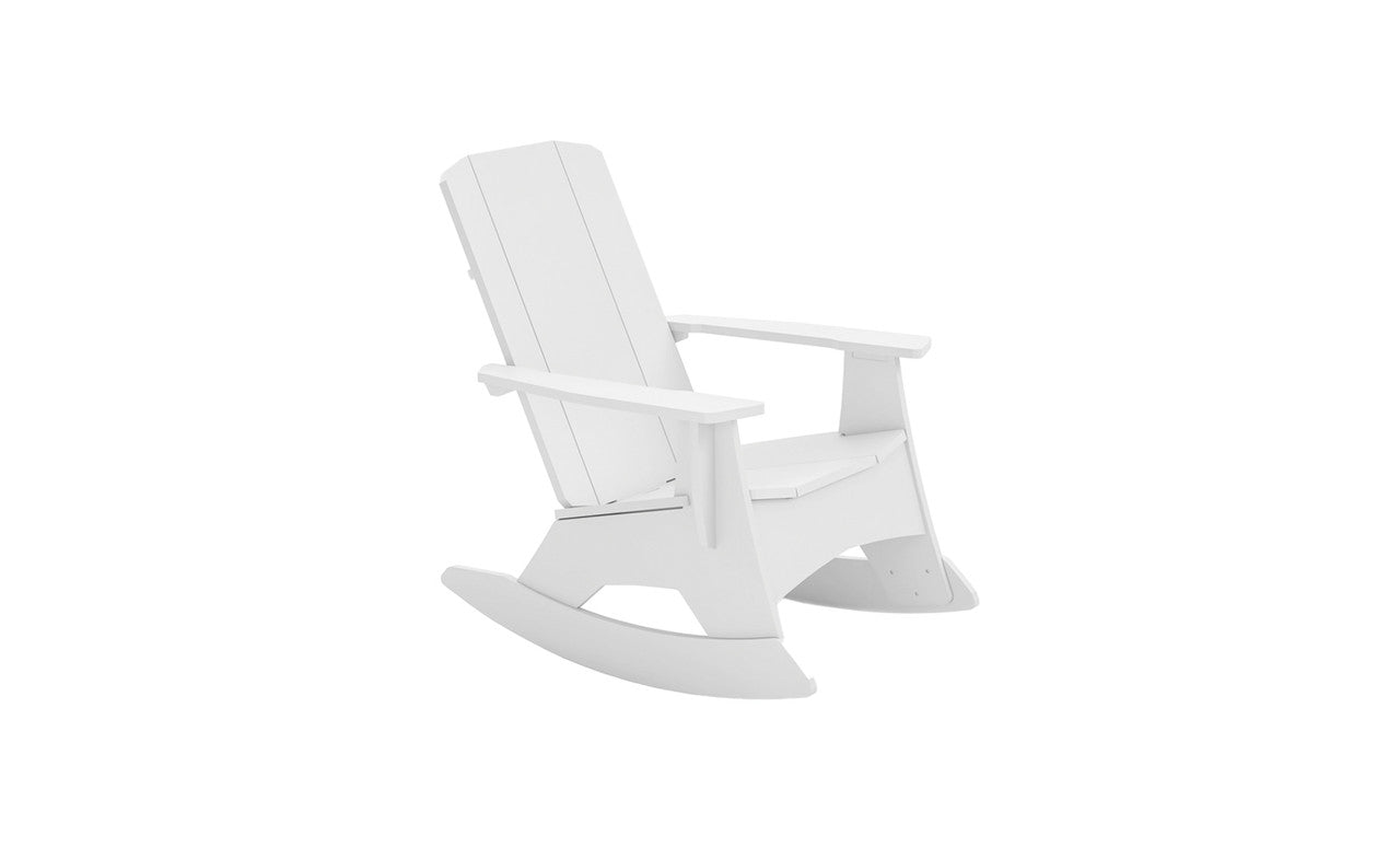 Mainstay Adirondack rocker in weathered pine finish with curved back and armrests