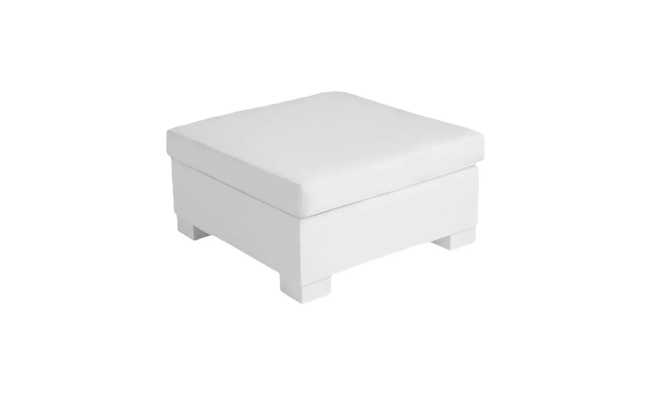 Signature Sectional Ottoman in beige fabric with wooden legs and an ottoman seat.