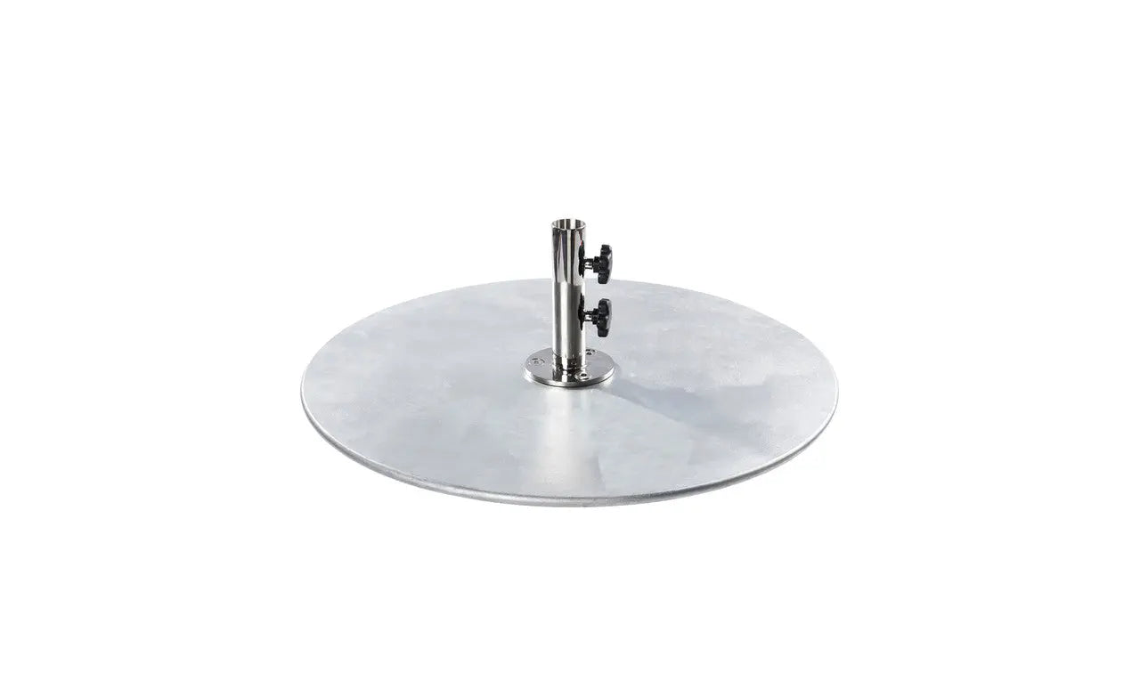 Galvanized steel stack umbrella base with four legs and a black finish