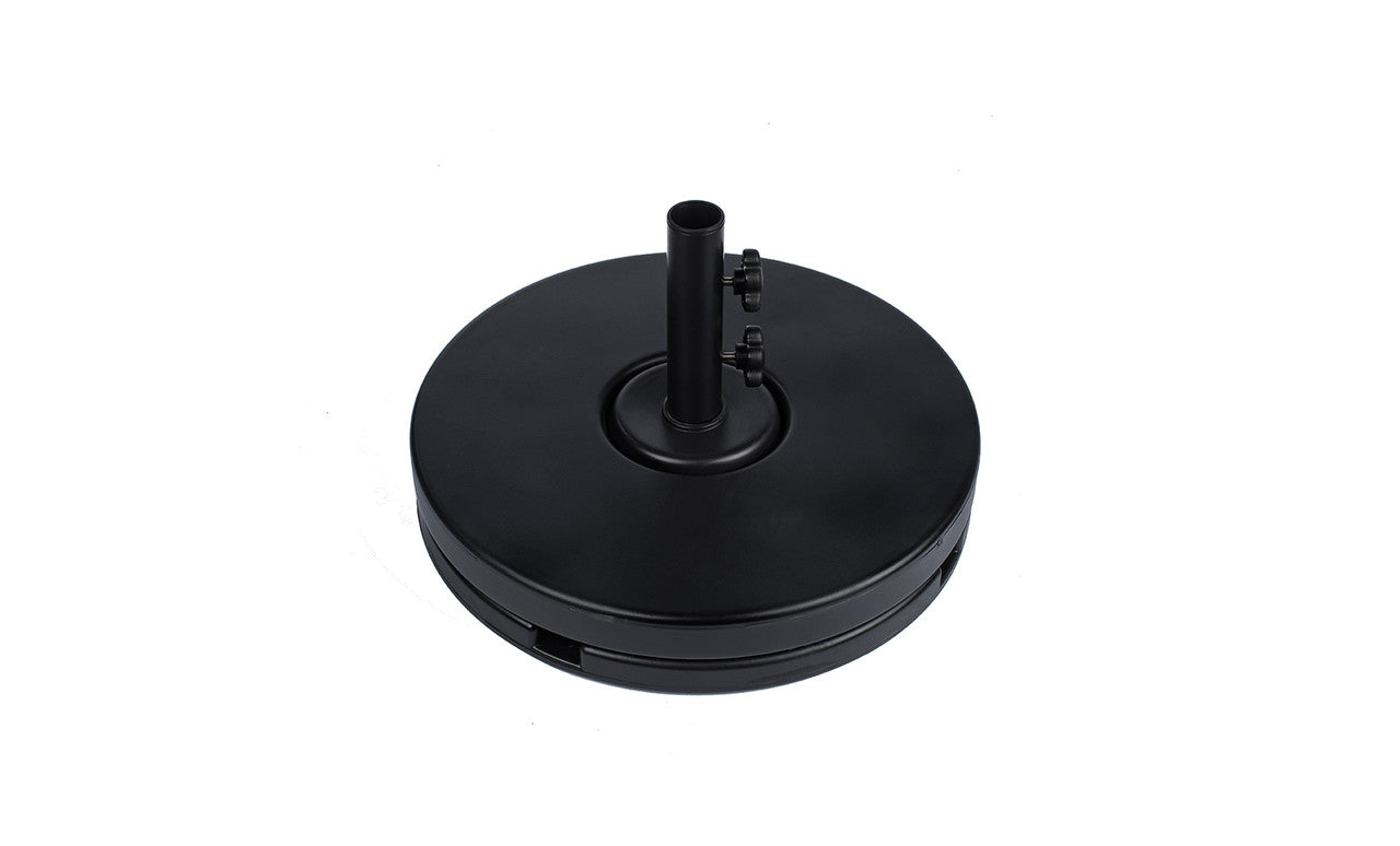 Resin coated concrete umbrella base with smooth finish and circular shape