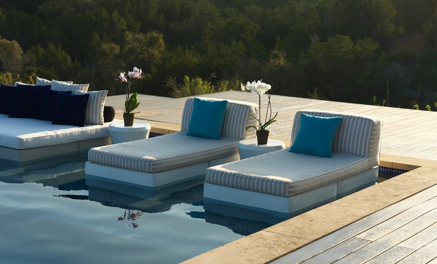 Affinity 2-piece sun chair set with brown fabric seats and wooden frames