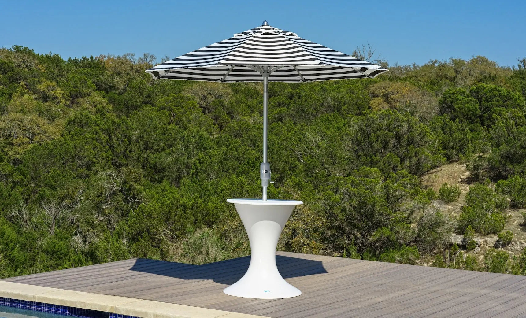 Autograph umbrella stand with an ice bin featuring a modern design and blue finish.