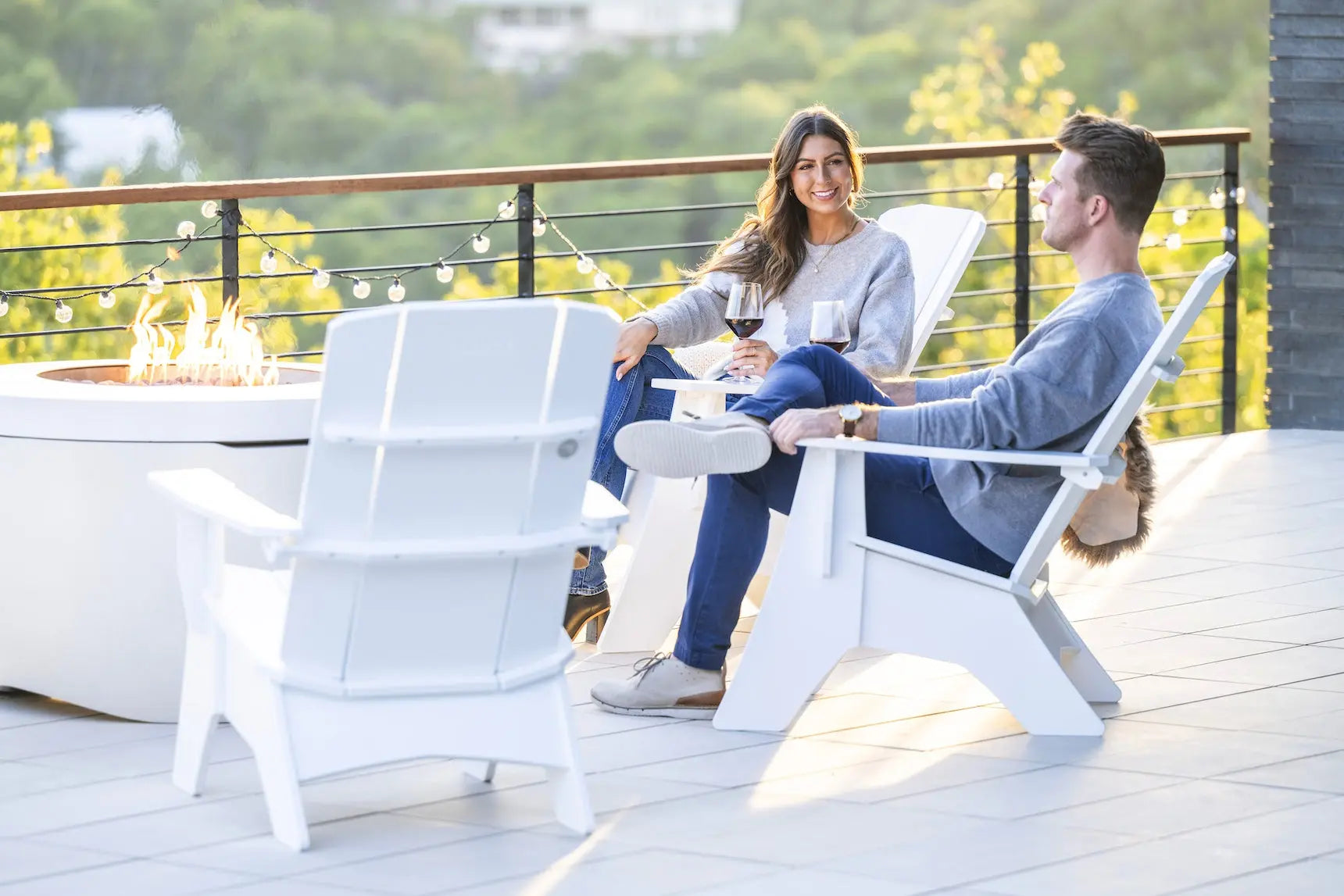Mainstay Ultimate Adirondack wooden lounge chair with armrests and footrest in weather-resistant material