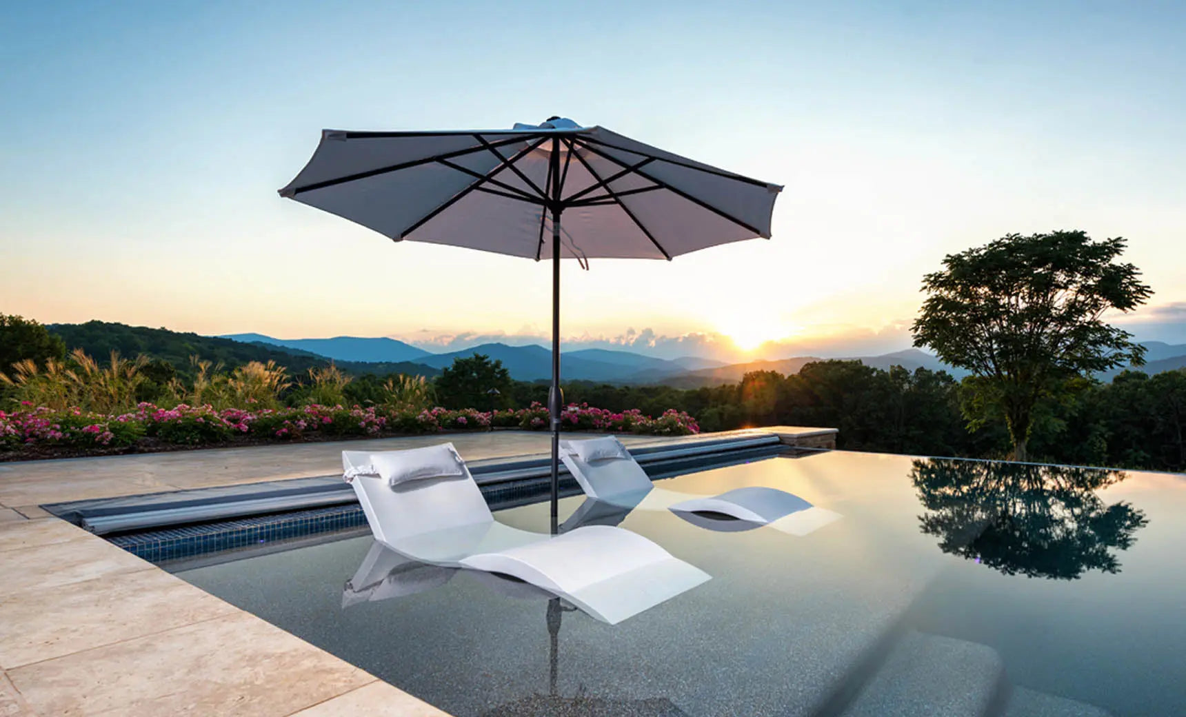 11-foot octagonal fiberglass umbrella with black canopy and silver ribs