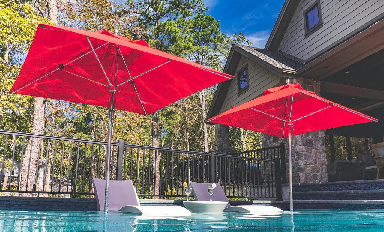 8.5-foot rectangle pulley premier umbrella with clear canopy and wooden frame