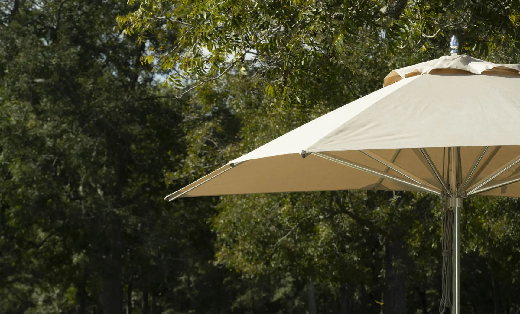 13-foot octagonal Premier Umbrella with a black canopy and wooden frame.