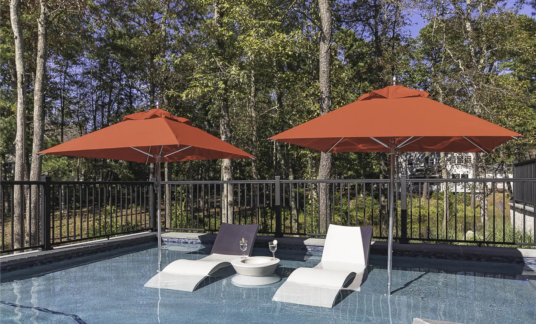7.5-foot octagonal Premier Umbrella with a black canopy and wooden frame