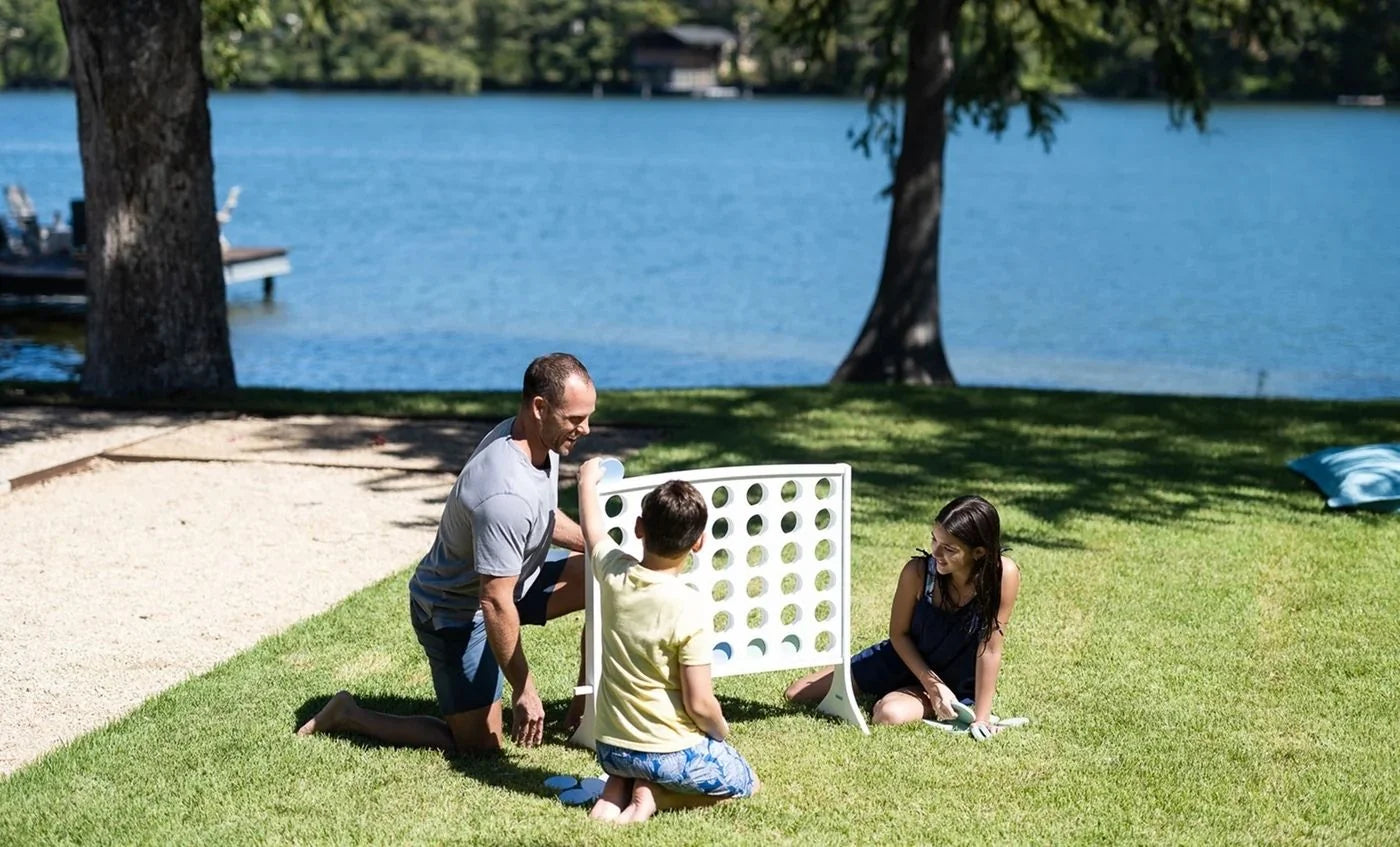 Ledge Lounger Oversized Patio Games Set | 4-in-1 — Hoopstr, Four In A Row, Dominoes & Checkers & Tic Tac Toe