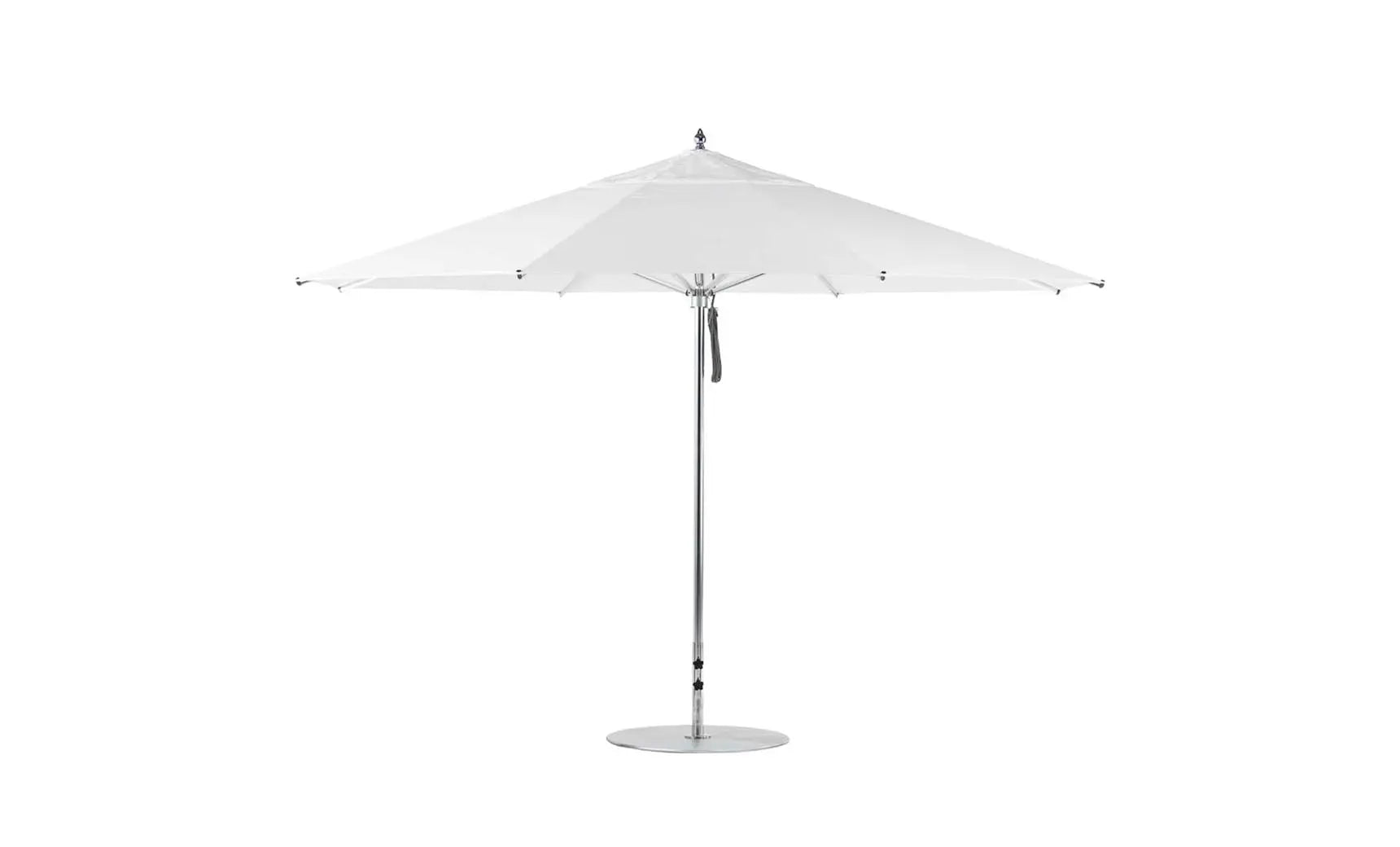 13-foot octagonal Premier Umbrella with a blue canopy and wooden frame.