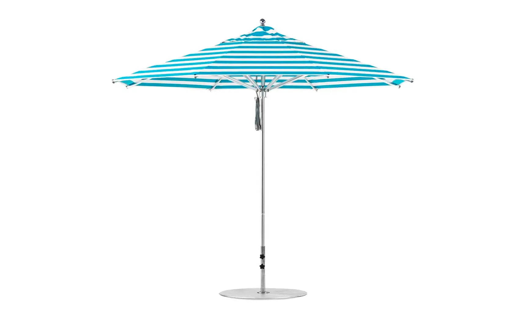 11-foot octagonal Premier Umbrella with a blue canopy and wooden frame.
