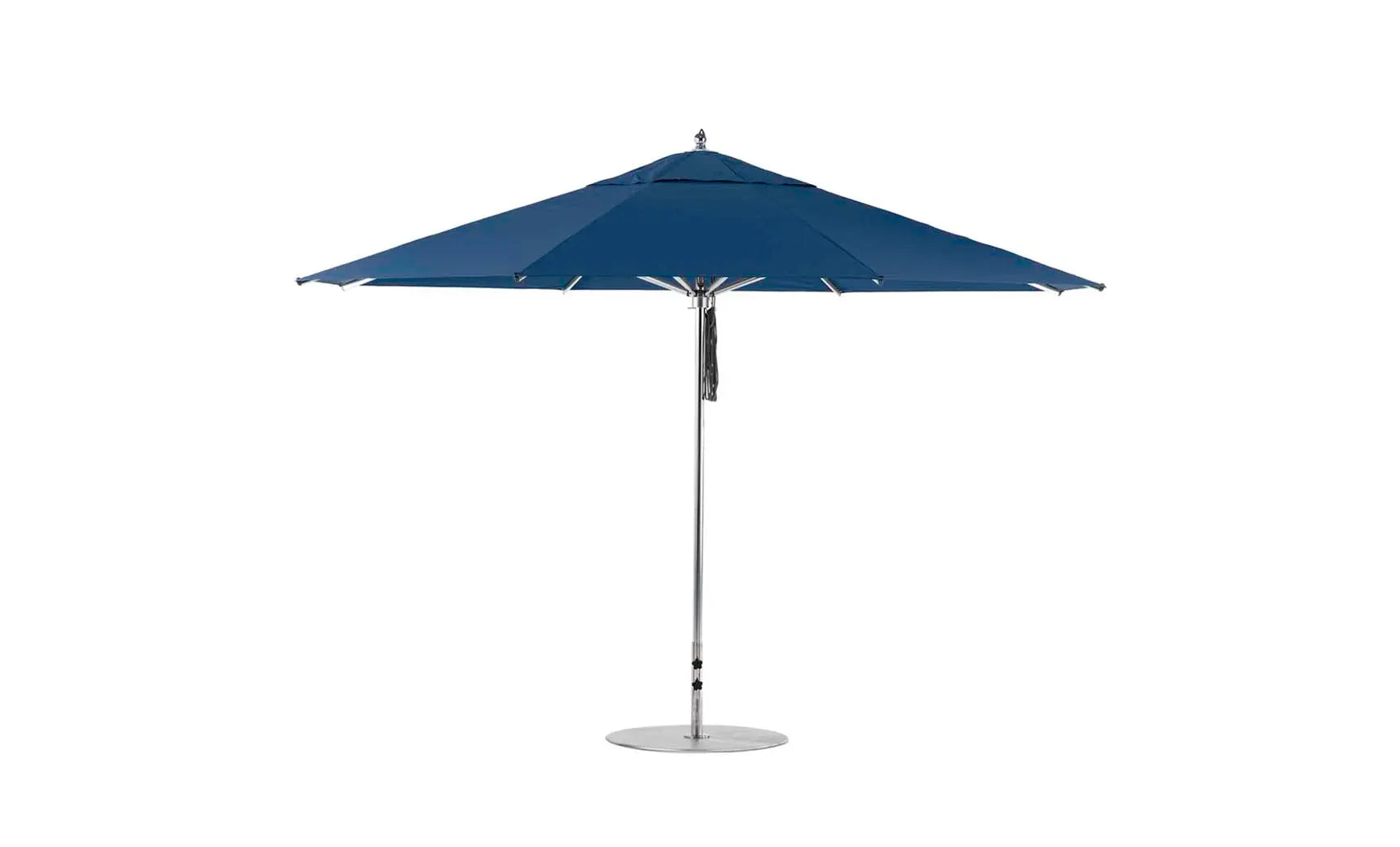 13-foot octagon-shaped Premier Umbrella with a black canopy and wooden frame.