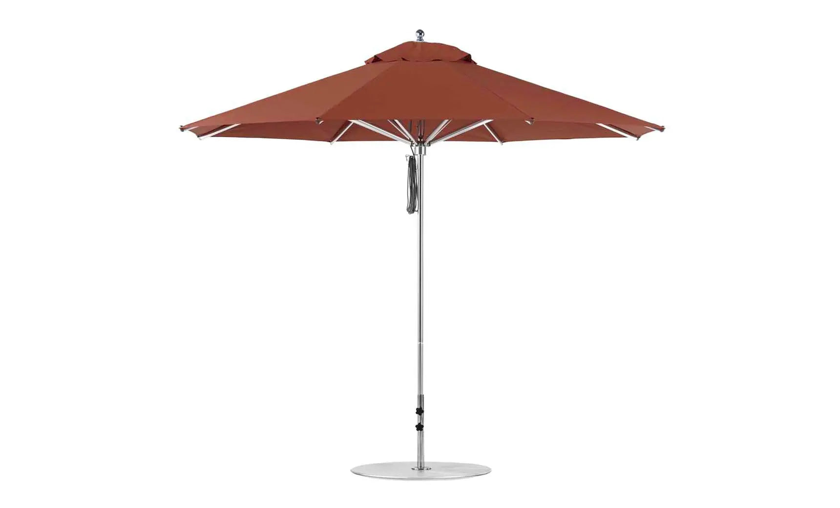 11-foot octagonal Premier Umbrella with a blue canopy and wooden frame.