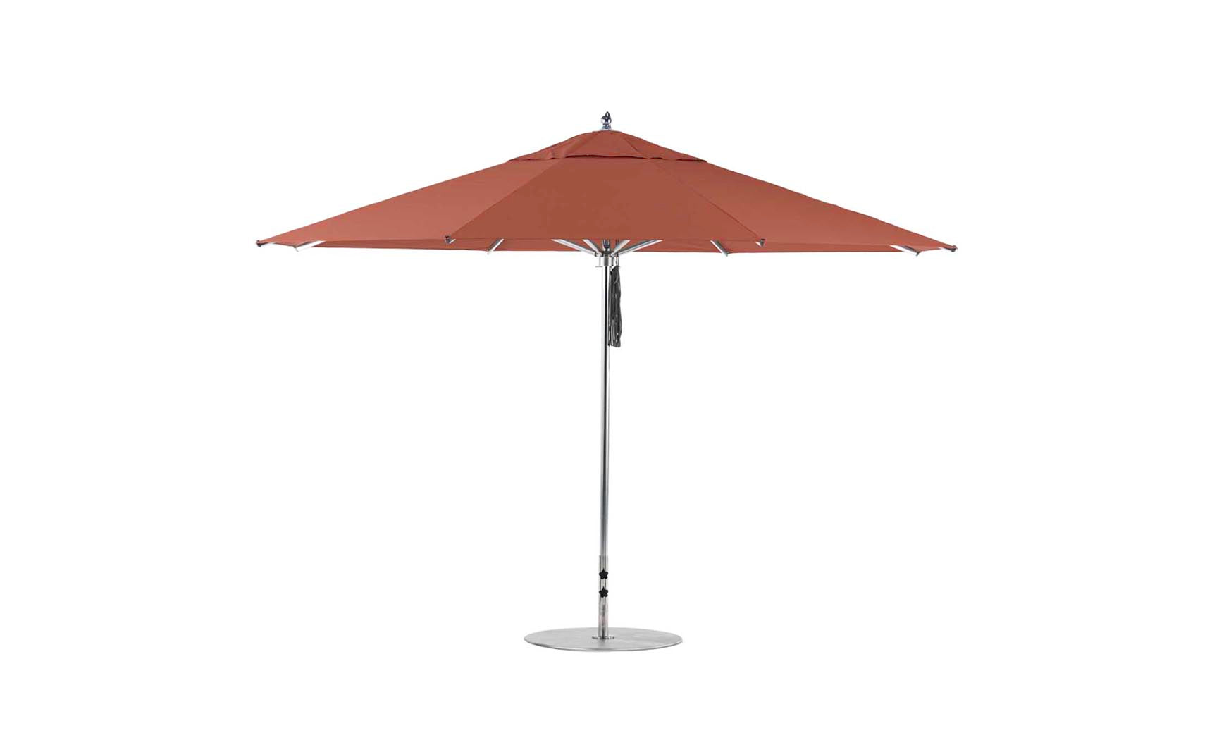 13-foot octagonal Premier Umbrella with a blue canopy and wooden frame.
