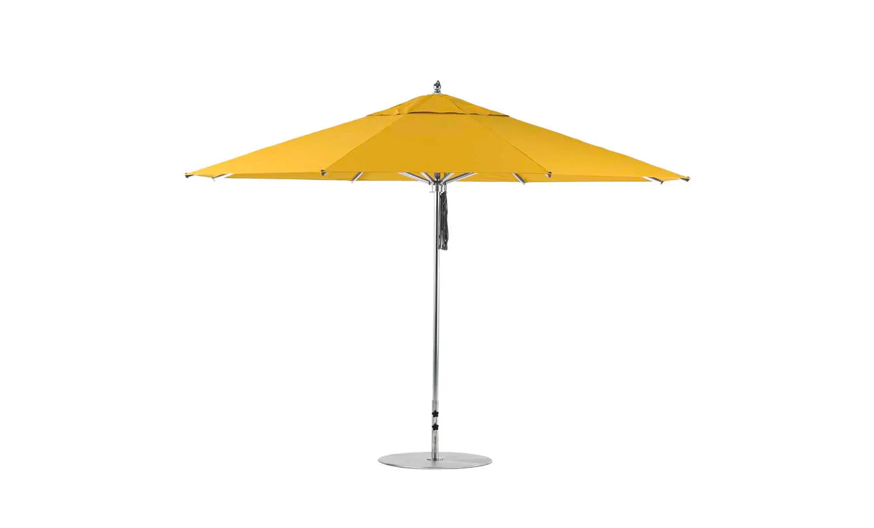 13-foot octagonal Premier Umbrella with a blue canopy and wooden frame.