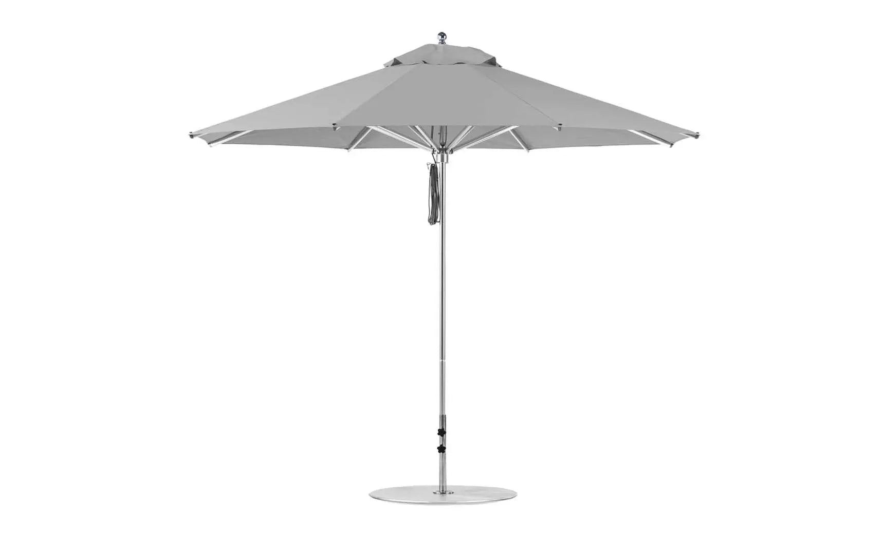 11-foot octagonal Premier Umbrella with a blue canopy and wooden frame.