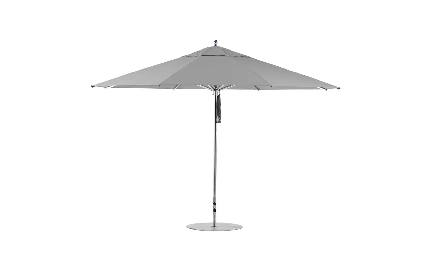 13-foot octagonal Premier Umbrella with a blue canopy and wooden frame.