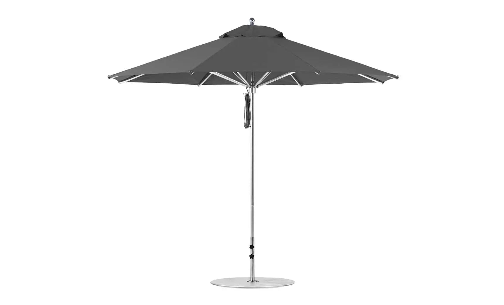 11-foot octagonal Premier Umbrella with a blue canopy and wooden frame.