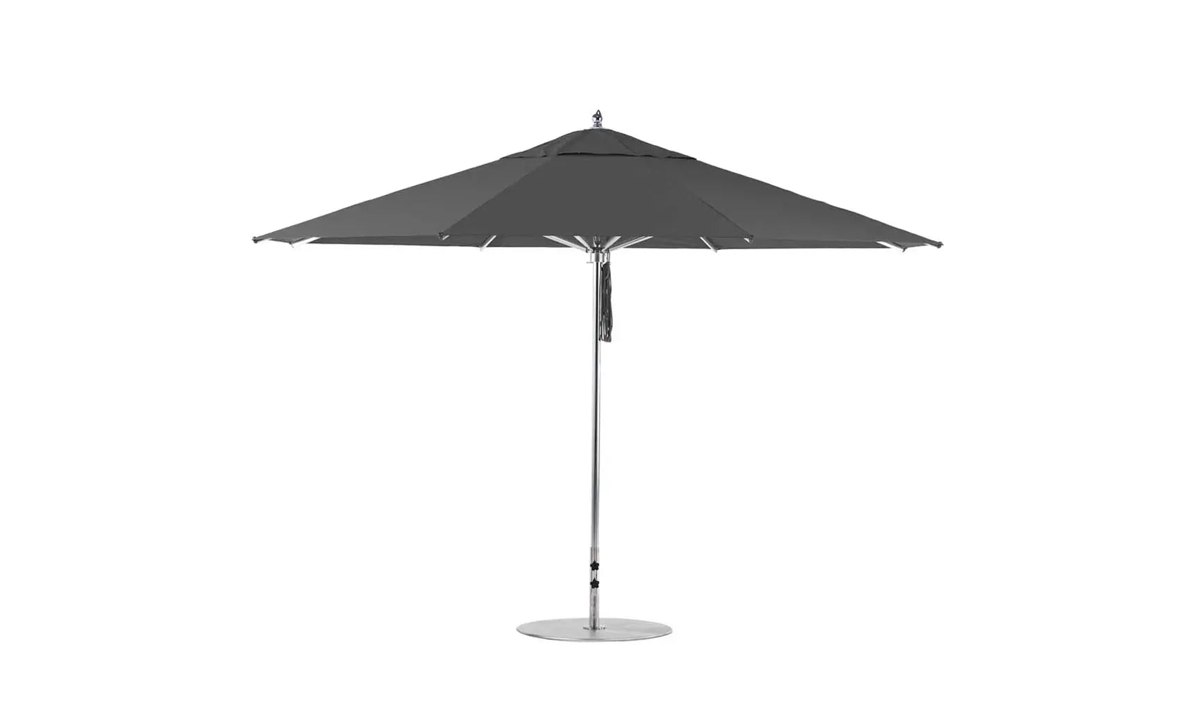 13-foot octagonal Premier Umbrella with a blue canopy and wooden frame.