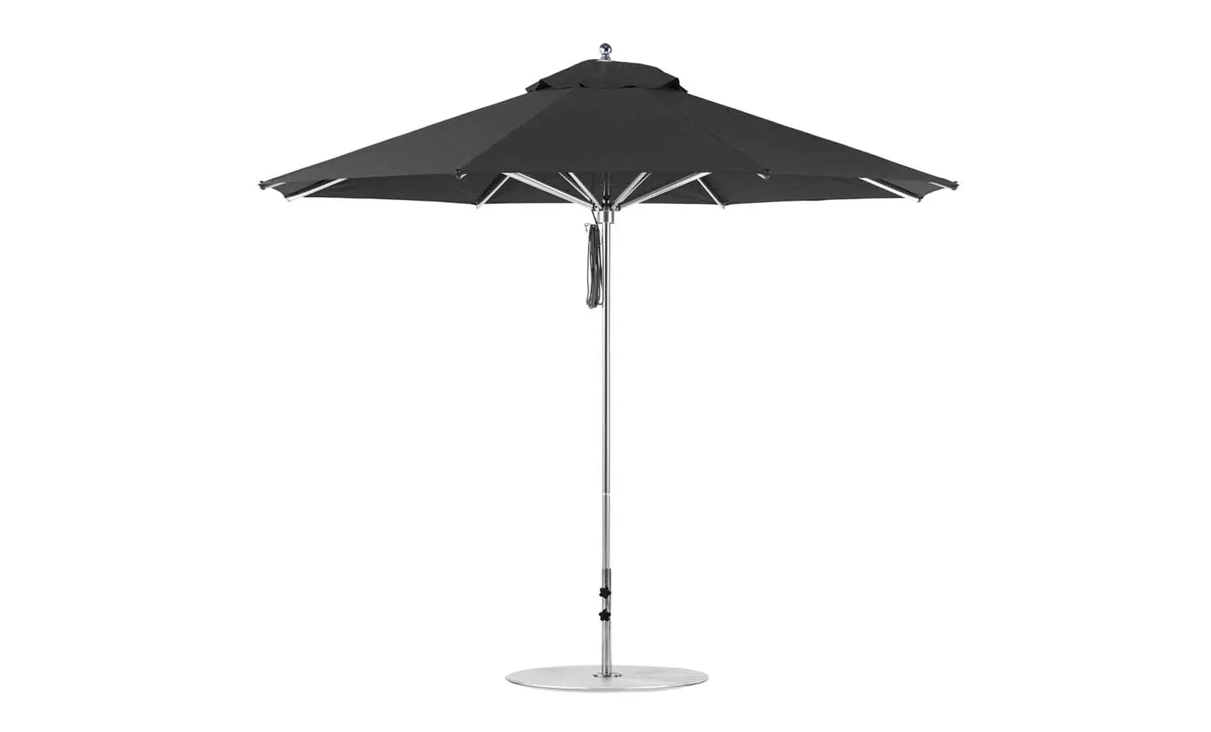 11-foot octagonal Premier Umbrella with a blue canopy and wooden frame.