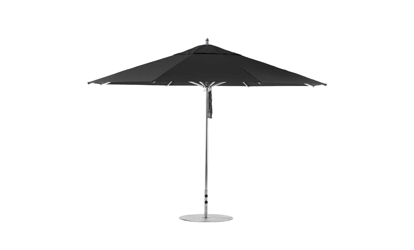 13-foot octagonal Premier Umbrella with a blue canopy and wooden frame.