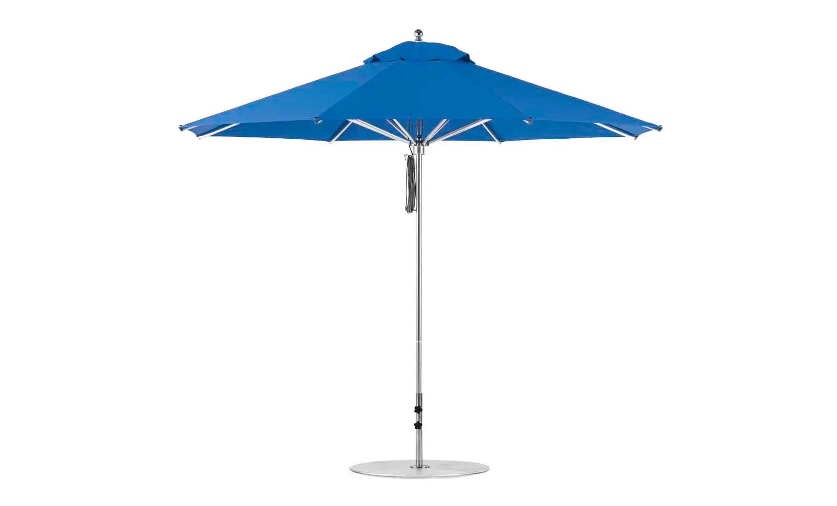 11-foot octagonal Premier Umbrella with a blue canopy and wooden frame.