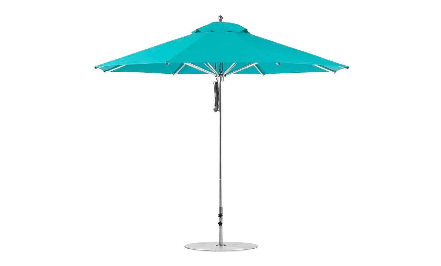 11-foot octagonal Premier Umbrella with a blue canopy and wooden frame.