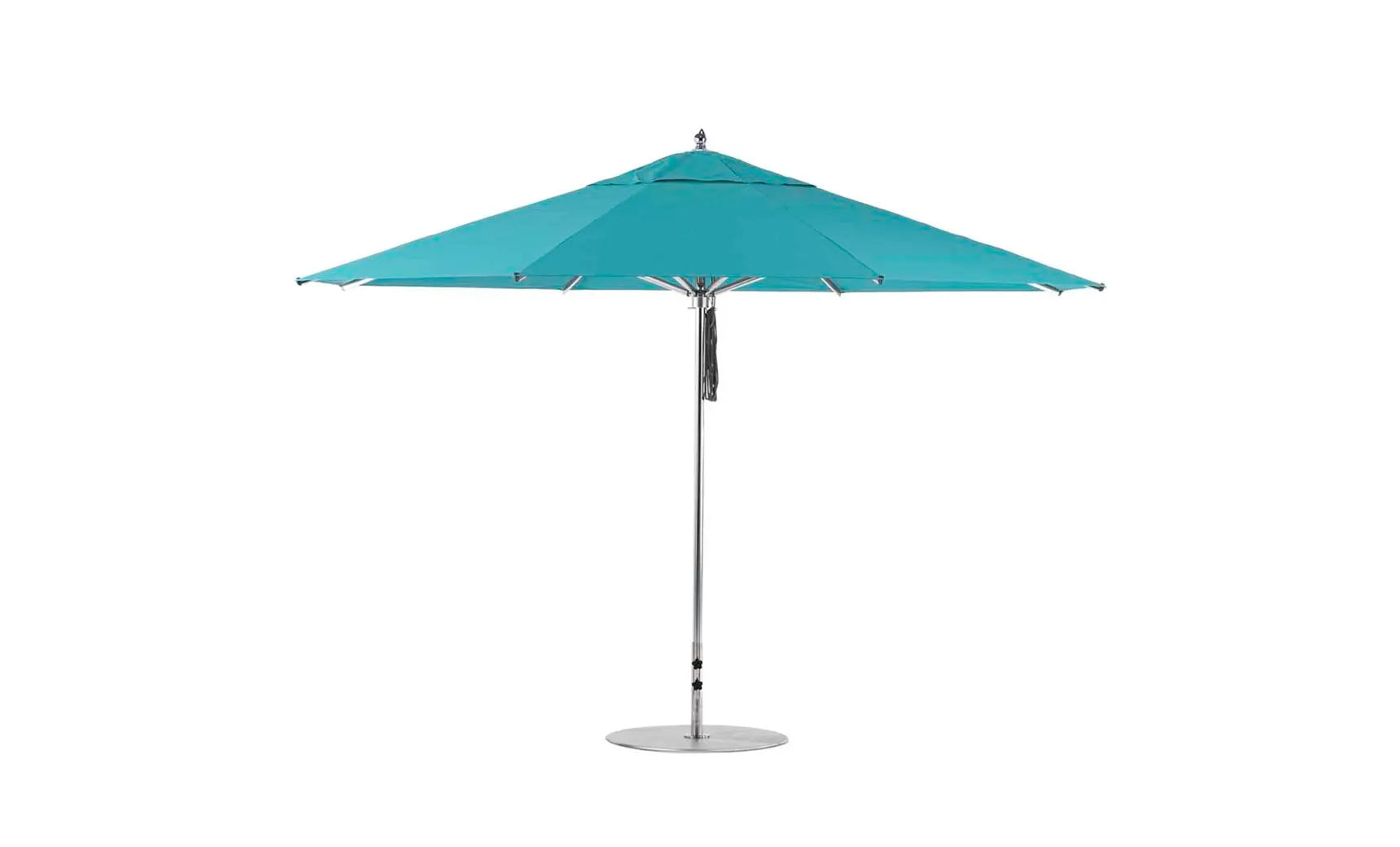 13-foot octagonal Premier Umbrella with a blue canopy and wooden frame.