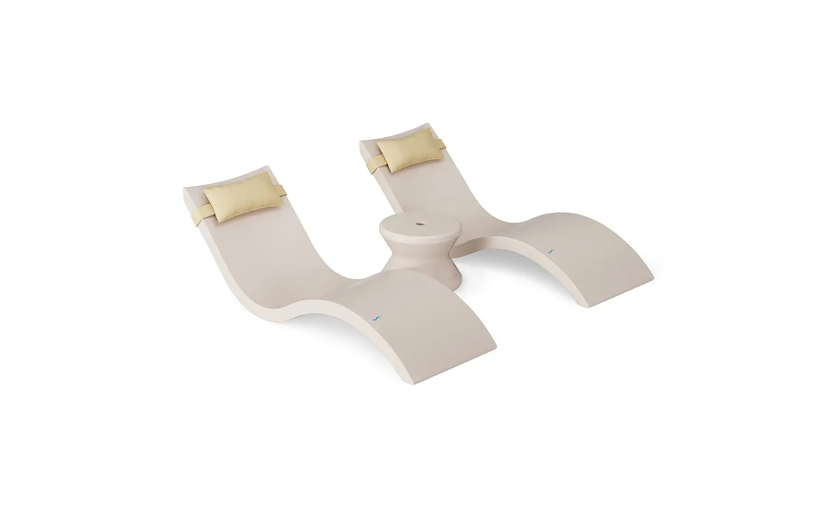 Signature chaise headrest pillow paired with a side table for in-pool use.