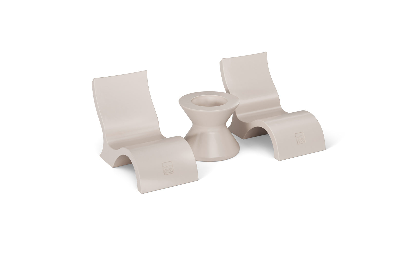 Signature lowback chair with a modern design and a matching side table for an in-pool set.