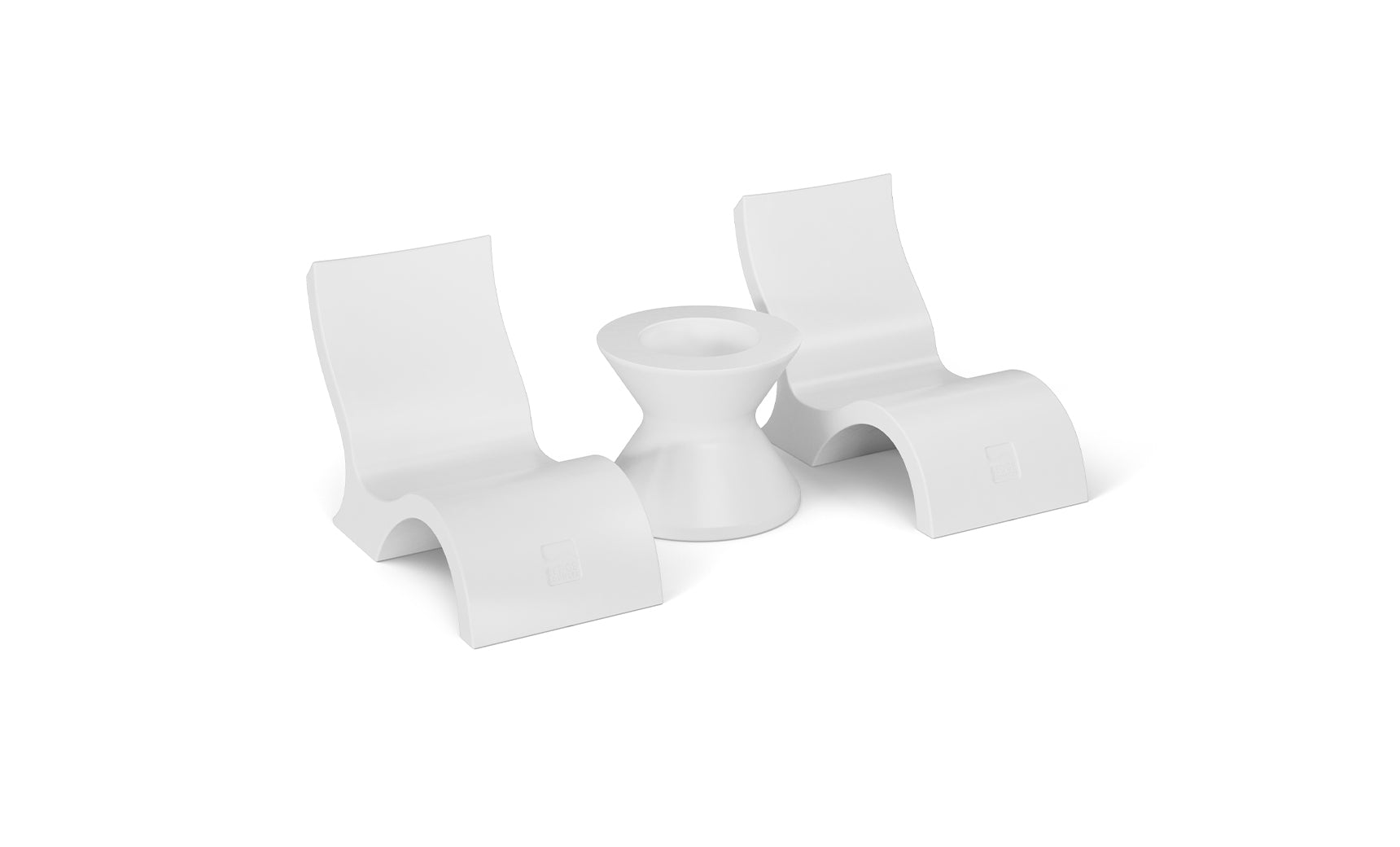 Signature lowback chair with a modern design and a matching side table for an in-pool set.