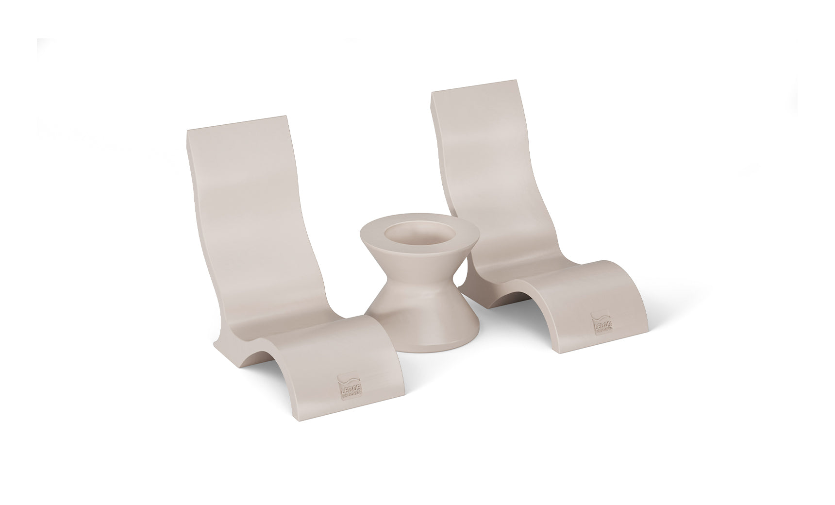 Signature poolside chair with lounge backrest and coordinating side table for beverages and snacks.